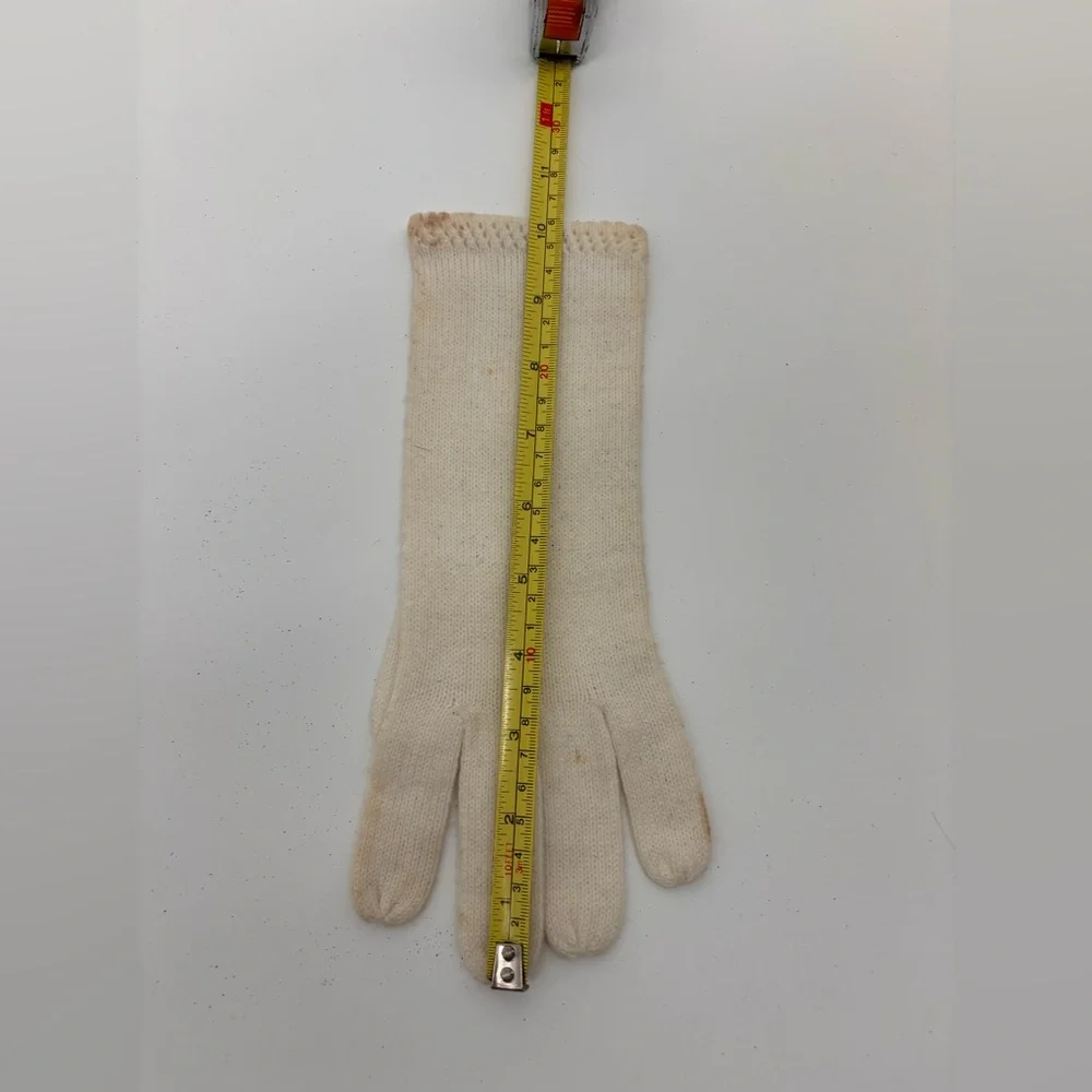 Vintage VAN RAALTE Knit Gloves – Ivory Acrylic – Size Free – 1950s/60s Era
